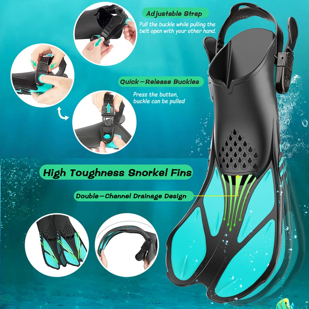 Schnorchelflossen mit verstellbaren Schnallen | Kurze Silikon Schwimmflossen | Offene Ferse Tauchschuhe für Erwachsene Herren & Damen Kaufschwan®