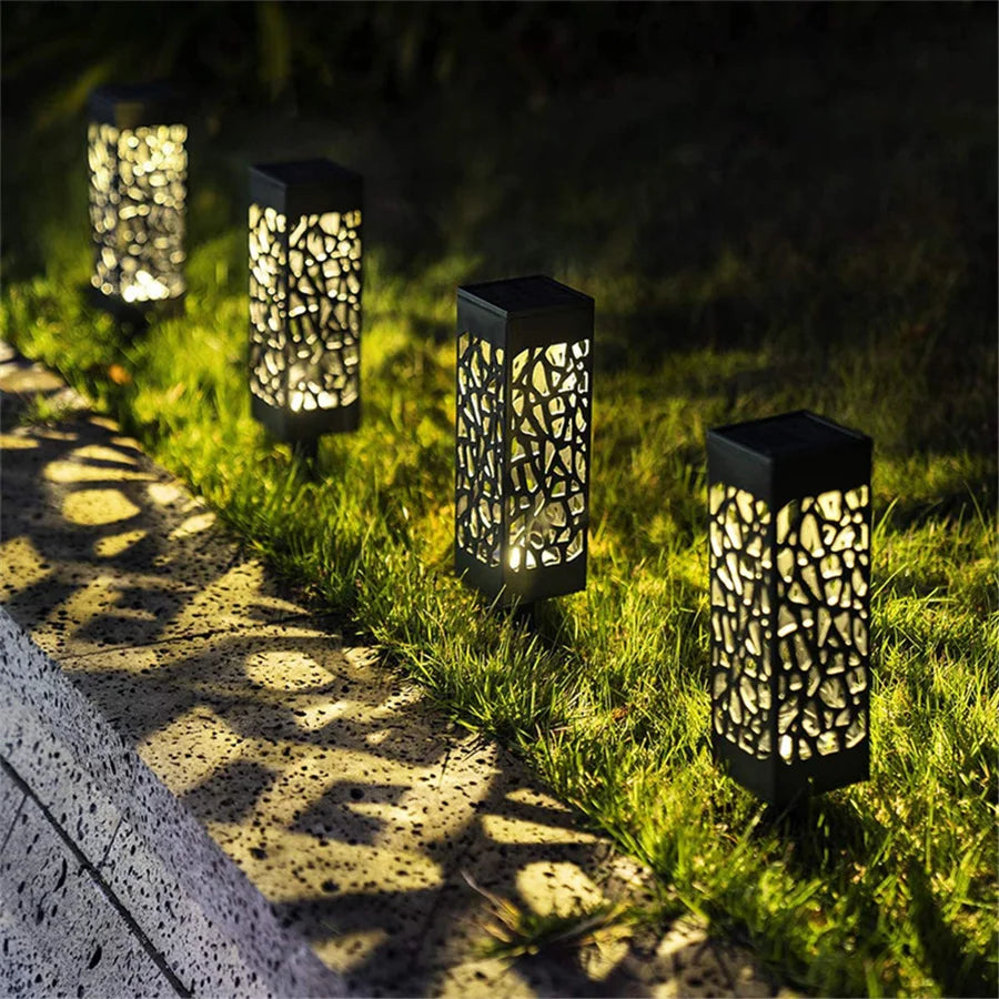 LED Solar Gartenleuchten 2/6 Stück – Wasserdichte Außenlampen mit Hohlmuster für Weg, Terrasse & Hofdekoration Kaufschwan® Warmweiß 1 Stück