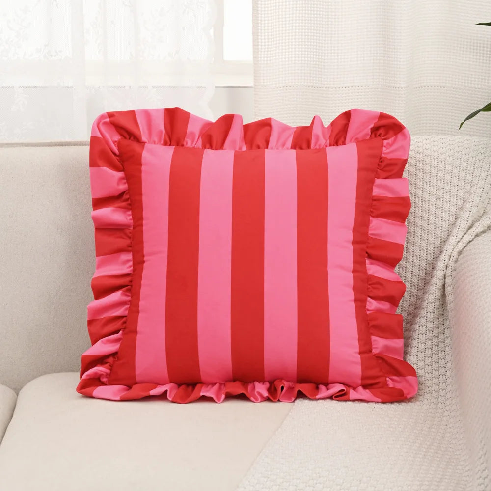 Gestreiftes Samtkissen mit Lotusblatt-Rüsche | Prinzessin Gestreiftes Quadratisches Kissen für Sofa & Stuhl | Wohnraum-Deko 45x45cm Kaufschwan® Design 1 45X45cm