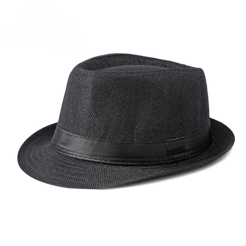 Jazz Fedora Hut – Strand Leinen Top Hat für Herren & Damen, Frühling & Sommer, Sonnenschutz Outdoor Kaufschwan® Schwarz