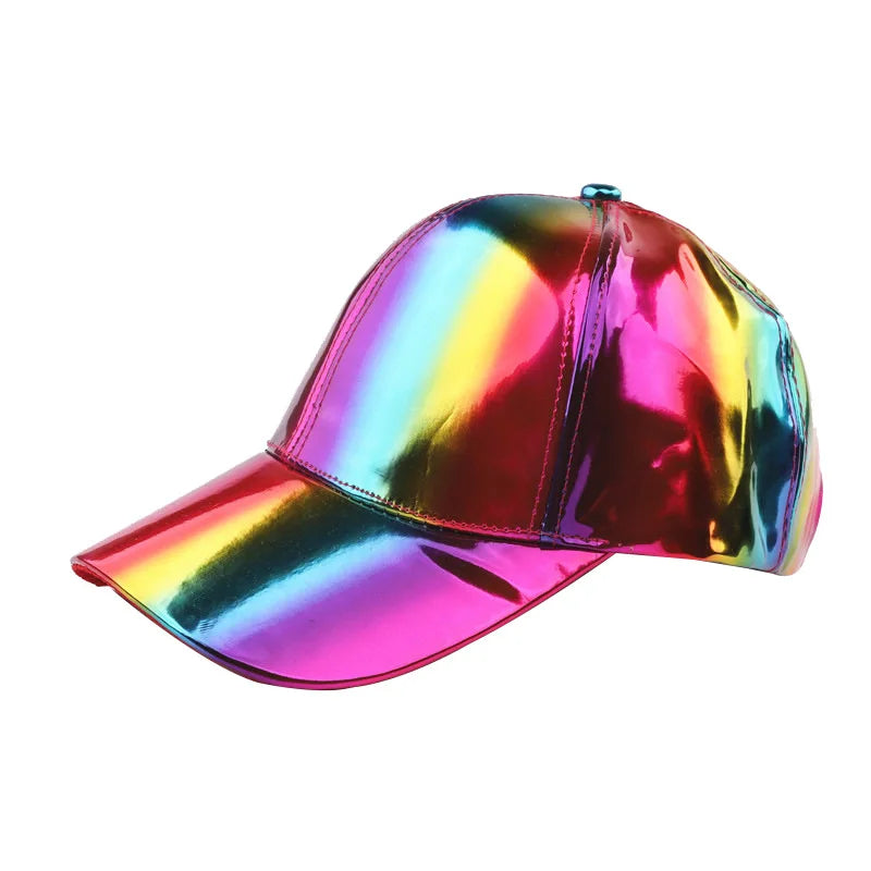Unisex PU Rainbow Farbwechsel Baseballkappe | Fashion Erwachsenen Laser Hip Hop Kappe | Outdoor Freizeit Snapback Glänzende Party Kappe Kaufschwan® Farbe