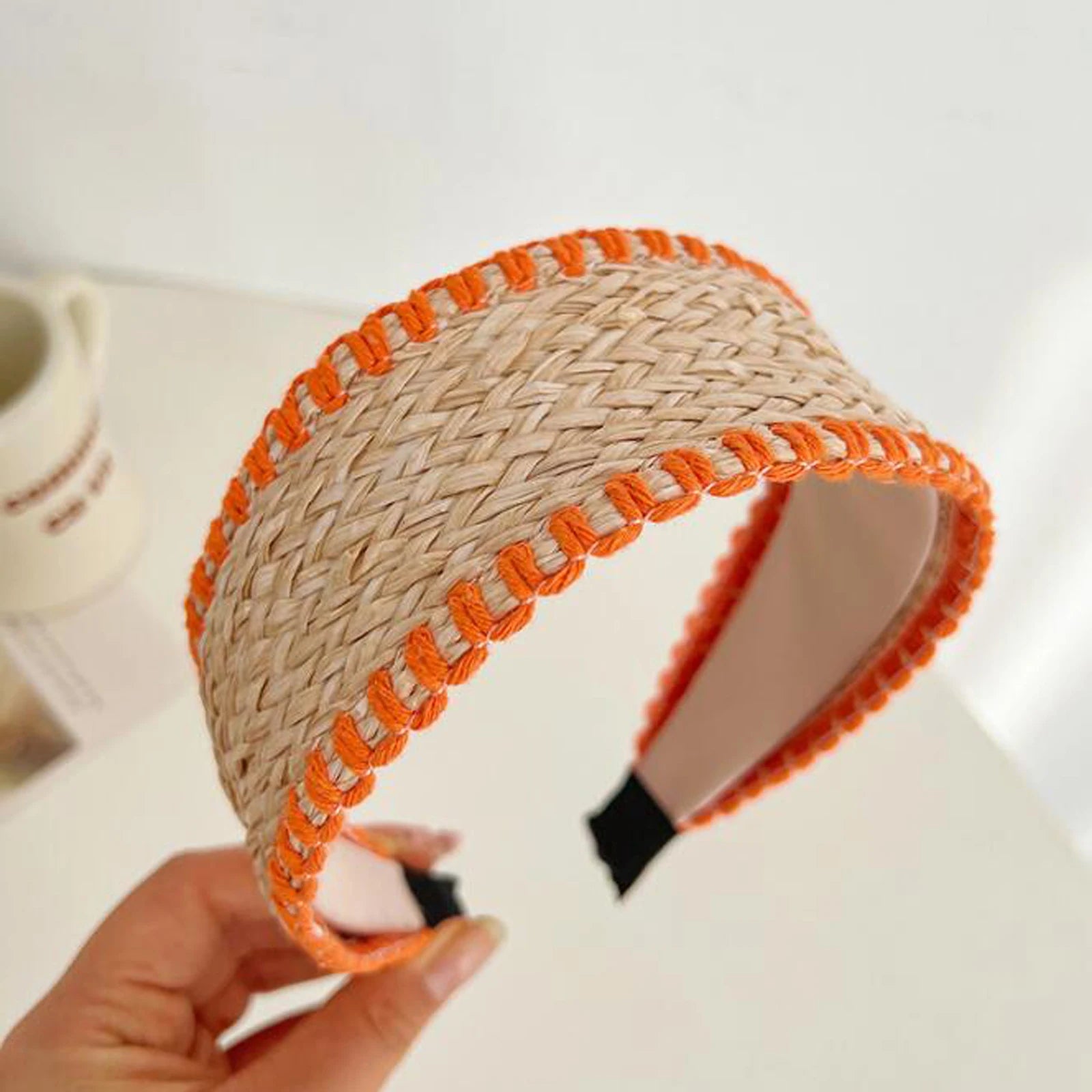Strohgeflochtener Haarreif – Modischer Sommer-Turban-Haarreifen für Damen | Leichtes Haaraccessoire für Erwachsene Kaufschwan® Orange 1