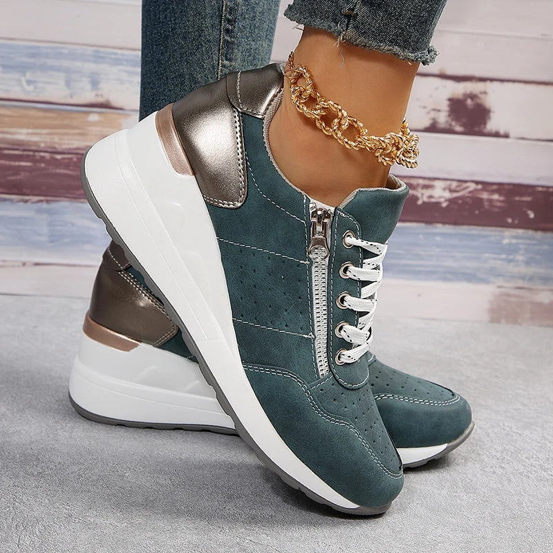 Damen Keil-Sneaker in Übergrößen – Frühling Schnürschuhe mit Plateau-Sohle | Leichte, Rutschfeste Freizeit-Schuhe Kaufschwan® Mo lv 39