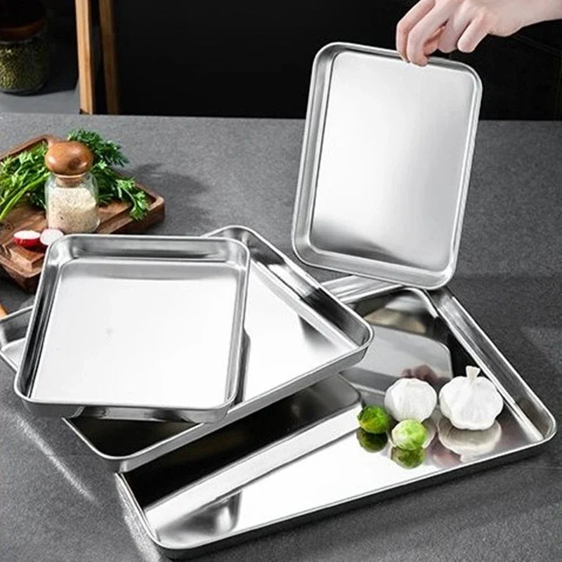 Rechteckiges Edelstahl-Serviertablett für Küche – Metall-Foodtray & Dinnerware-Teller für Wurst, Nudeln, Obst, Restaurant & Hotel Kaufschwan®