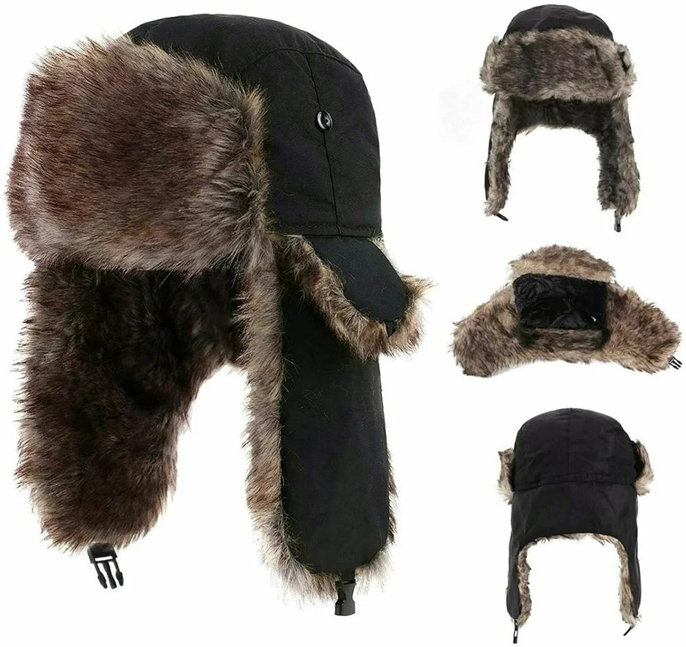 Unisex Trapper Aviator Trooper Mütze – Winter Bombermütze mit Ohrenklappen & Kunstfell | Warme Russische Skimütze für Damen & Herren Kaufschwan®