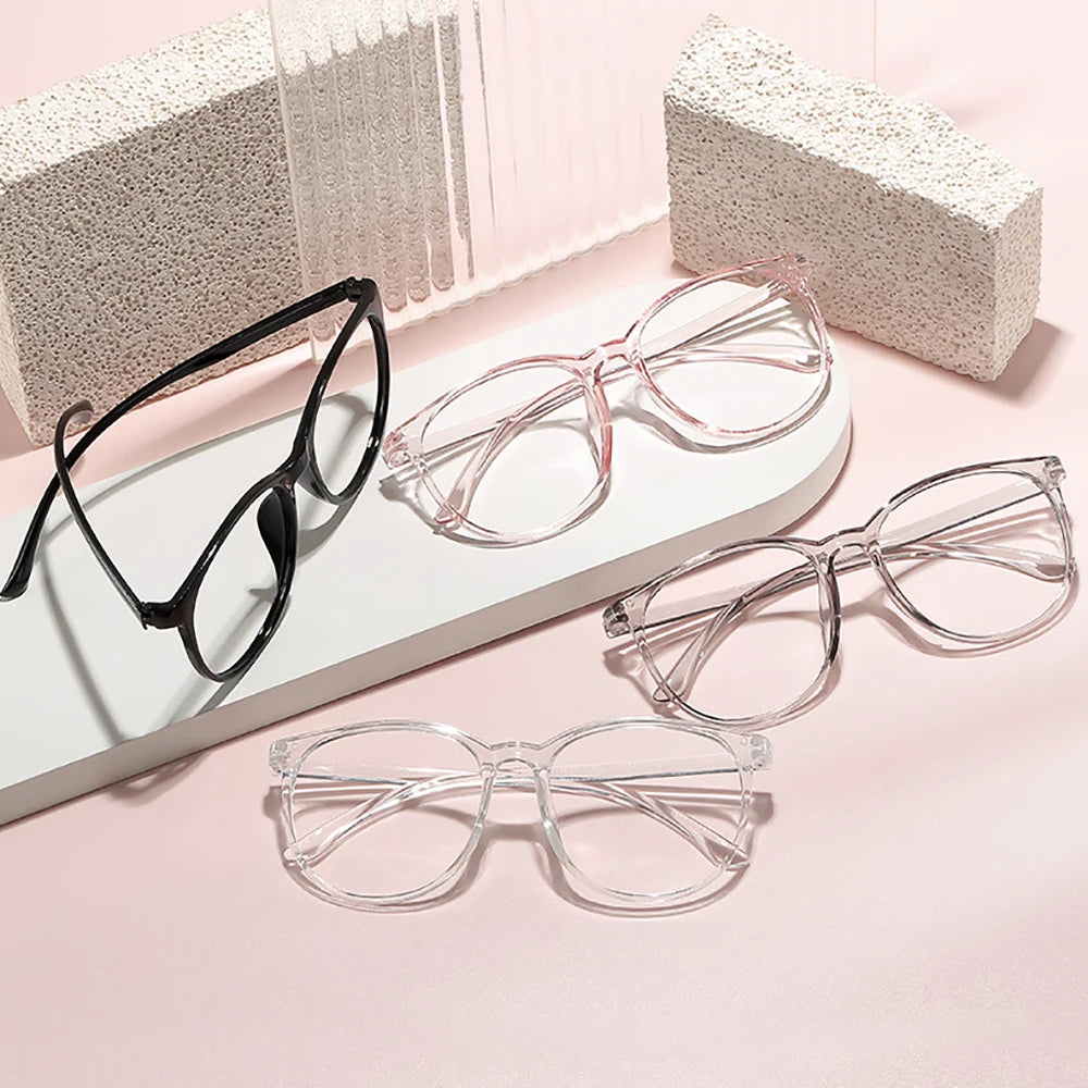 Transparent Large Frame Computer Glasses Women Round Anti Blue Light Optical Spectacle Flat Lens Eye Protection Plain Glasses Kaufschwan®