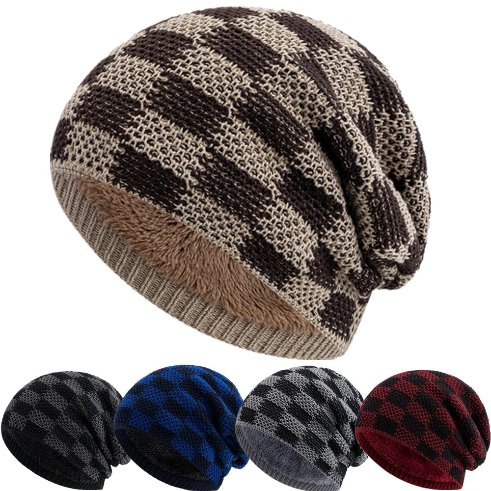 Unisex Slouchy Winter Beanie Mütze – Zweifarbige Grid-Strickmütze für Damen & Herren | Warme Oversize Mütze für Ski & Alltag Kaufschwan®