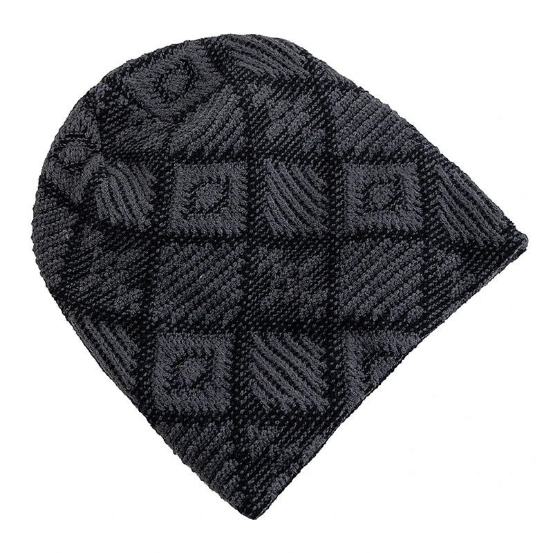 Unisex Winter Mütze – Farbblockierte Diamant-Strickmütze mit Plüschfellfutter | Warme Outdoor-Mütze für Damen & Herren Kaufschwan®