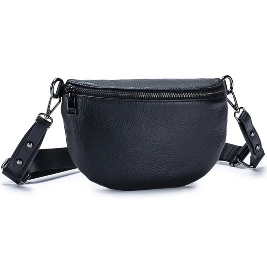 Echtleder Kleine Brusttasche für Damen – First-Layer Rindsleder Handy Tasche, Schulter- & Crossbody Handtasche Kaufschwan® Schwarz
