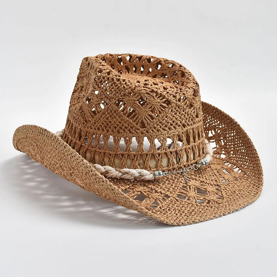 Sommer Strohhut für Damen – Handgewebter Sonnenhut mit Muschel-Dekoration, Panama Strandhut Kaufschwan®