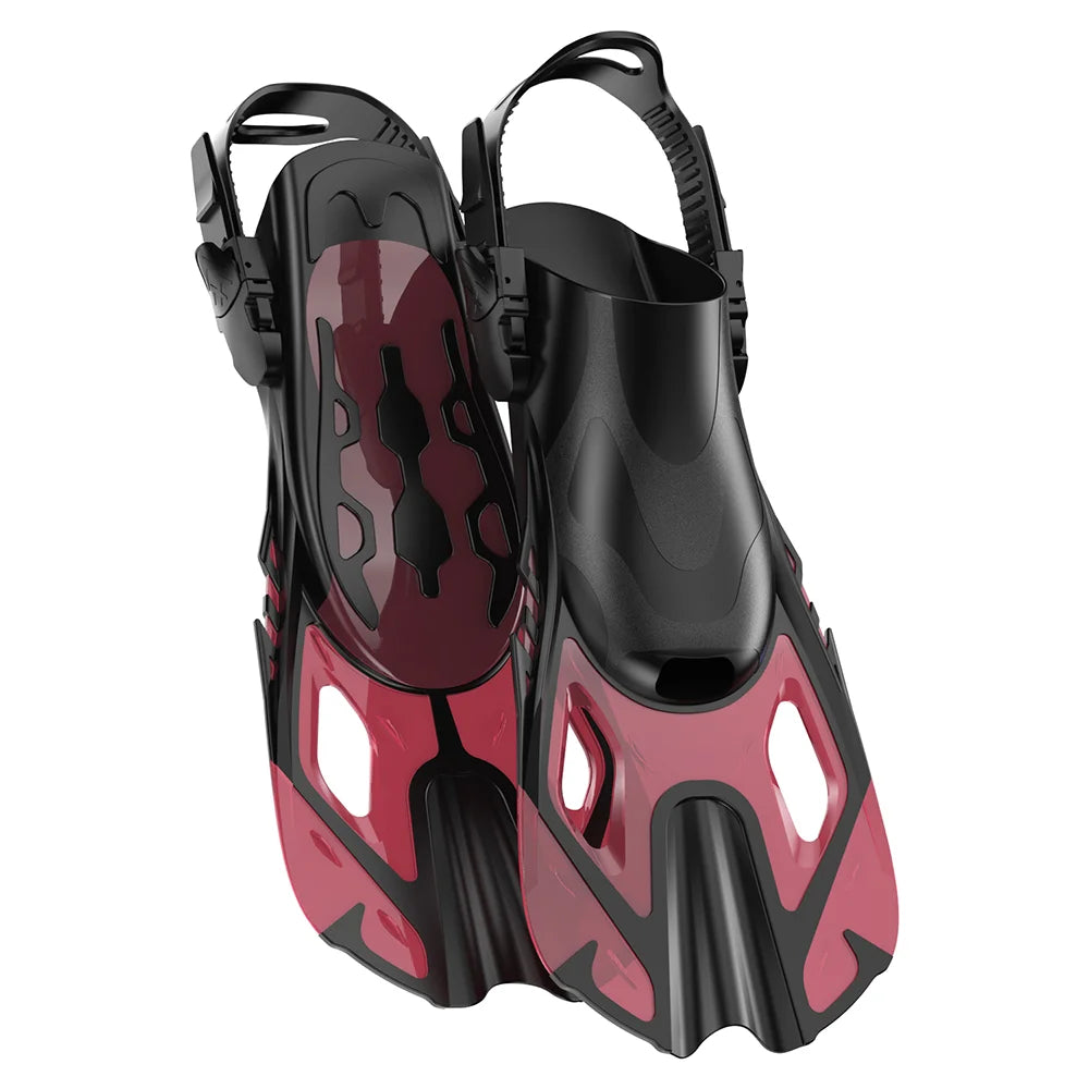 Schnorchelflossen | Verstellbare Schnallen | Kurze Silikon Schwimmflossen | Offene Ferse Tauchschuhe für Anfänger Kaufschwan® Rot L/XL