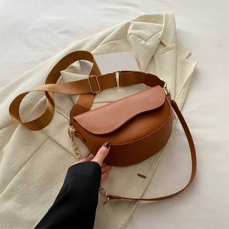 Damen Vintage Doppelriemen Schultertasche – Einfarbige PU Leder Crossbody Handtasche & Geldbörse