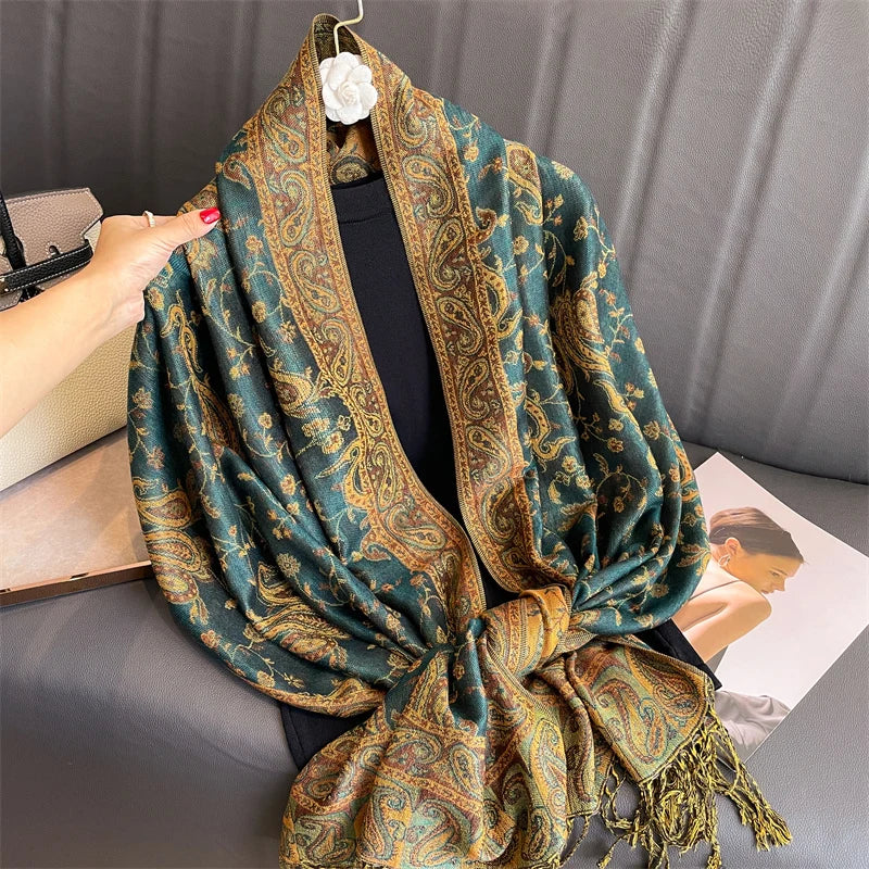 Pashmina Hijab Schal – Damen Langer Kaschmir Schal | Luxus Weicher Foulard, Turban & Muslimisches Kopftuch Kaufschwan® Grün-Gelb