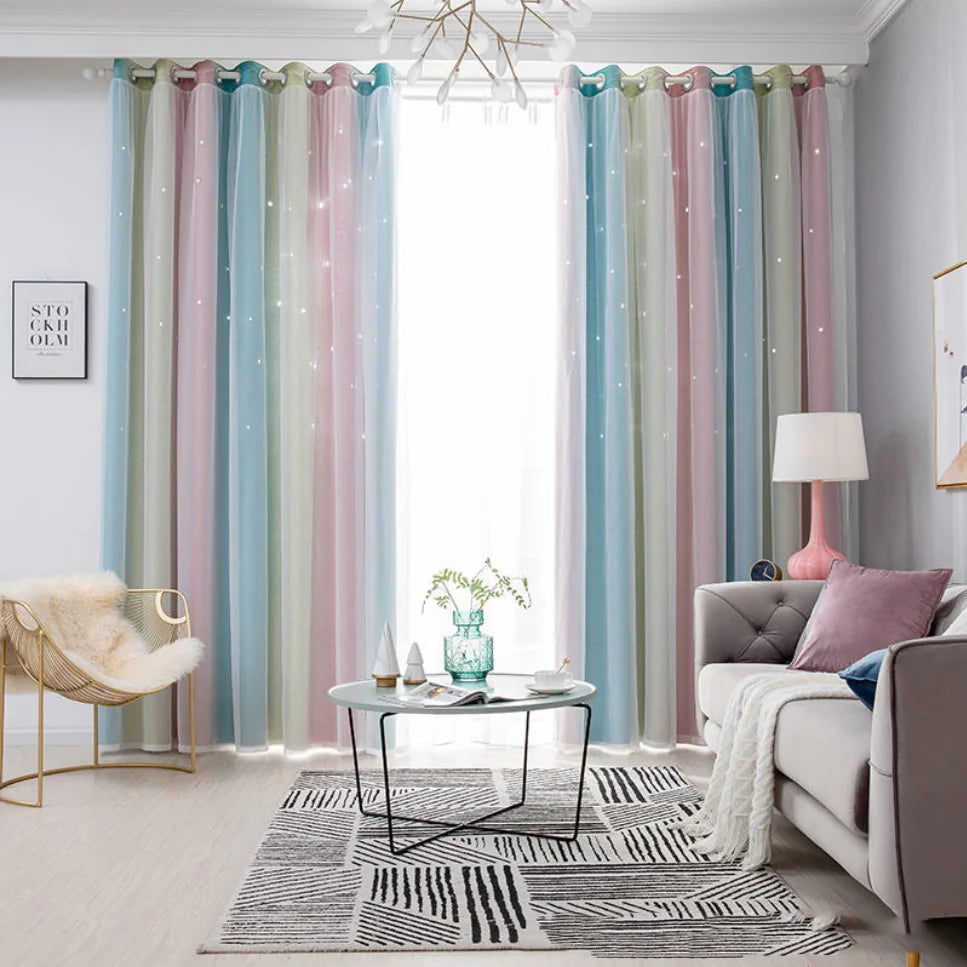 Regenbogen Farbverlauf Stern Ausschnitt Verdunkelungsvorhang Doppel Lage mit Ösen für Schlafzimmer Wohnzimmer 2 Stück/Set Kaufschwan®