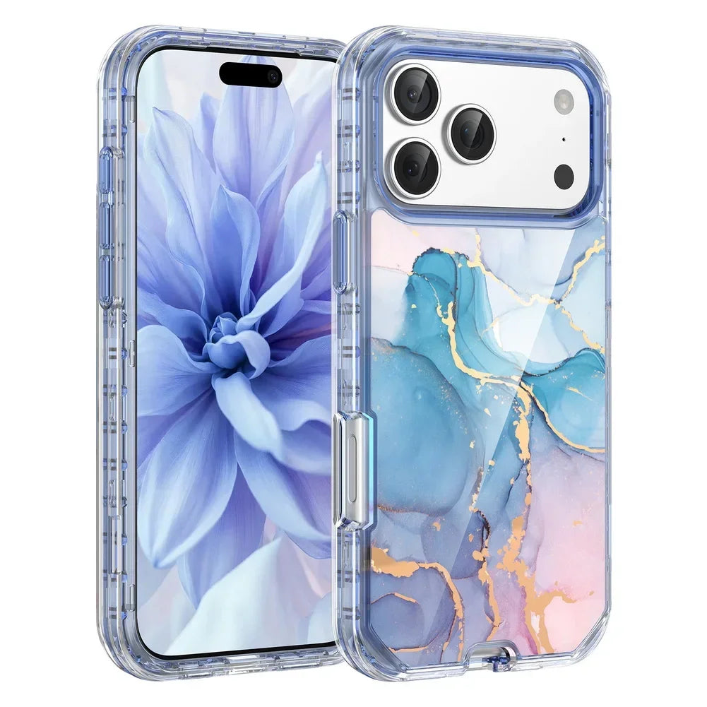 3-in-1 Mehrschichtige Stoßfeste Armor-Schutzhülle für iPhone 18 Pro & iPhone 18 Pro Max – Marmoroptik mit Veredelten Details Kaufschwan®