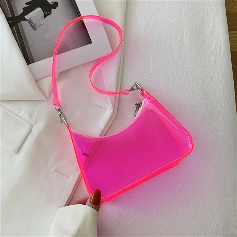 Transparente Jelly Umhängetasche – Kleine Zipper Underarm Tasche & Modische Handtasche für Damen Kaufschwan® Rosa