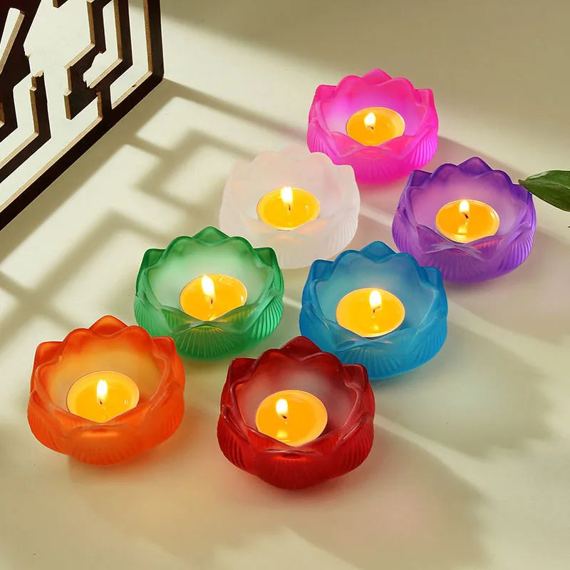 Bunter Glas Lotus Kerzenhalter – Buddhistischer Altar Butterlampenständer für Andacht & Wohndekoration Kaufschwan®