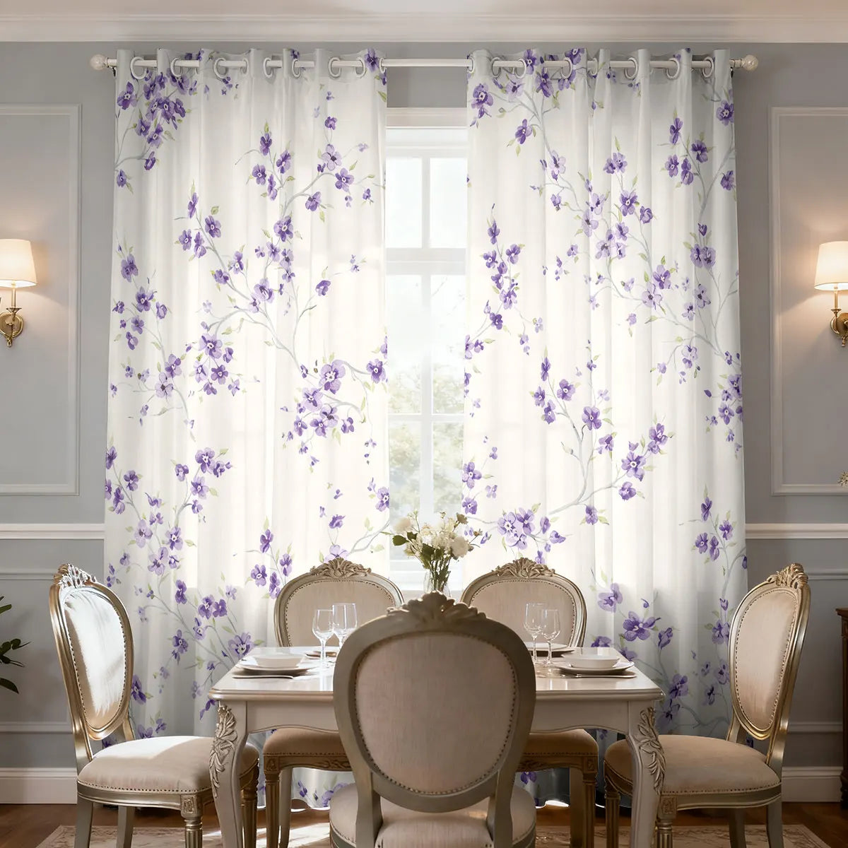 Lavendel Blumen Print Vorhang Isoliert für Wohnzimmer Schlafzimmer Dekoration 2 Stück/Set Kaufschwan®