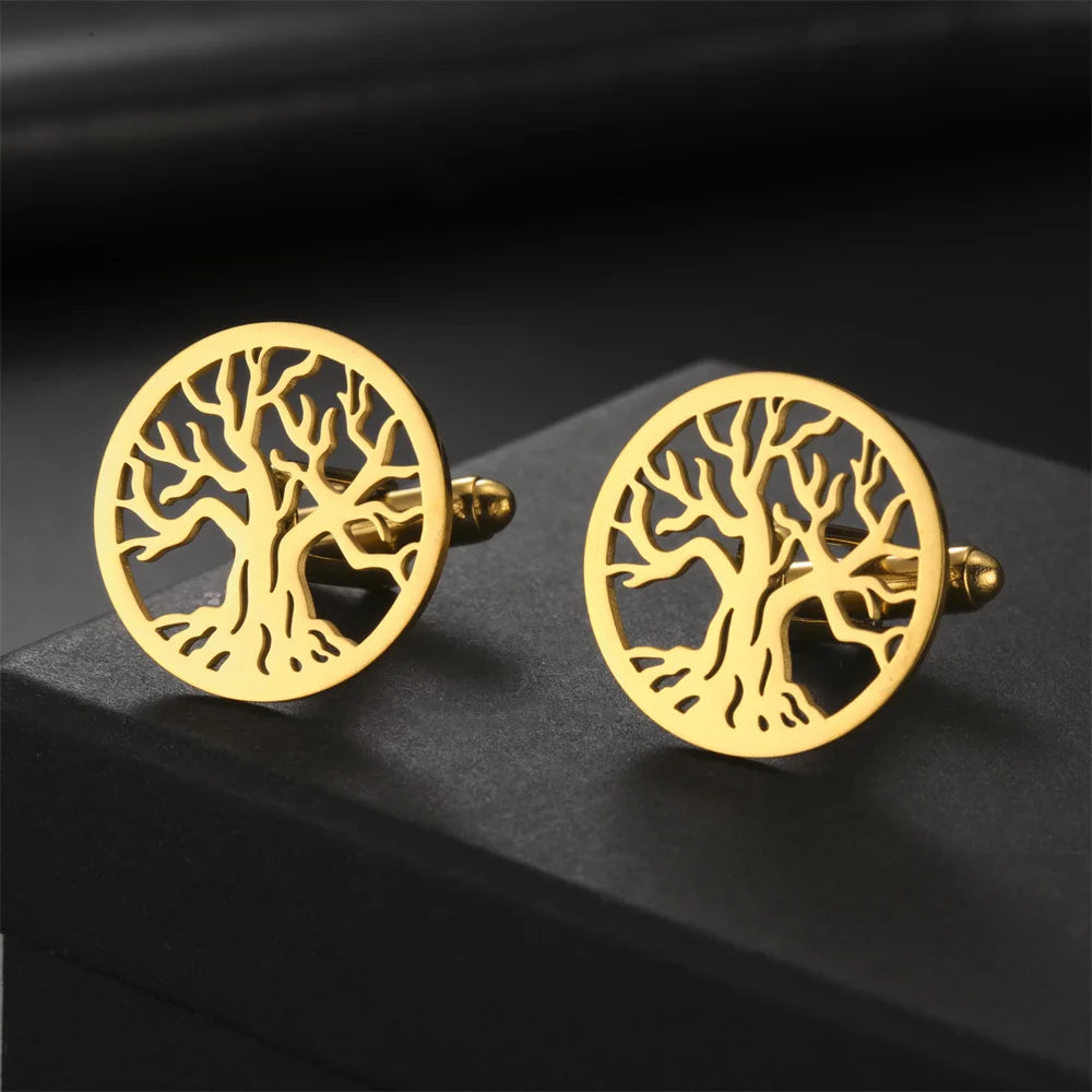 Baum des Lebens Manschettenknöpfe für Herren – Runde Edelstahl Manschetten | Elegantes Accessoire für Hochzeit, Business & Anlassmode Kaufschwan®