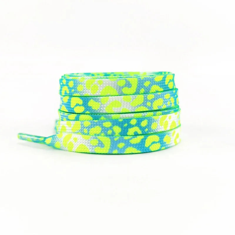 Flache Modische Schnürsenkel – Leopardenmuster & Tie-Dye Farbverlauf | Stilvolle Laces für AF1, AJ1 & Leinensneaker Damen & Herren Kaufschwan® Blau Weiß 140cm