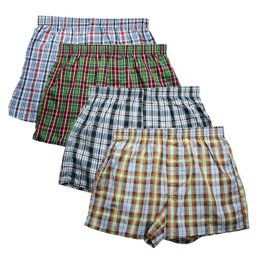 4er-Pack Herren Boxershorts aus Baumwolle – 100% Gekämmte Baumwolle | Klassisches Karomuster, Lockerer Oversize-Schnitt, Atmungsaktive Unterwäsche Kaufschwan® 4er Pack Gemischte Farben M