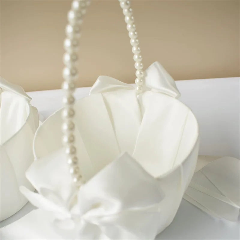 Satin Perlen Blumenkorb – Eleganter Hochzeitskorb für Blumenmädchen und Ringe Kaufschwan®