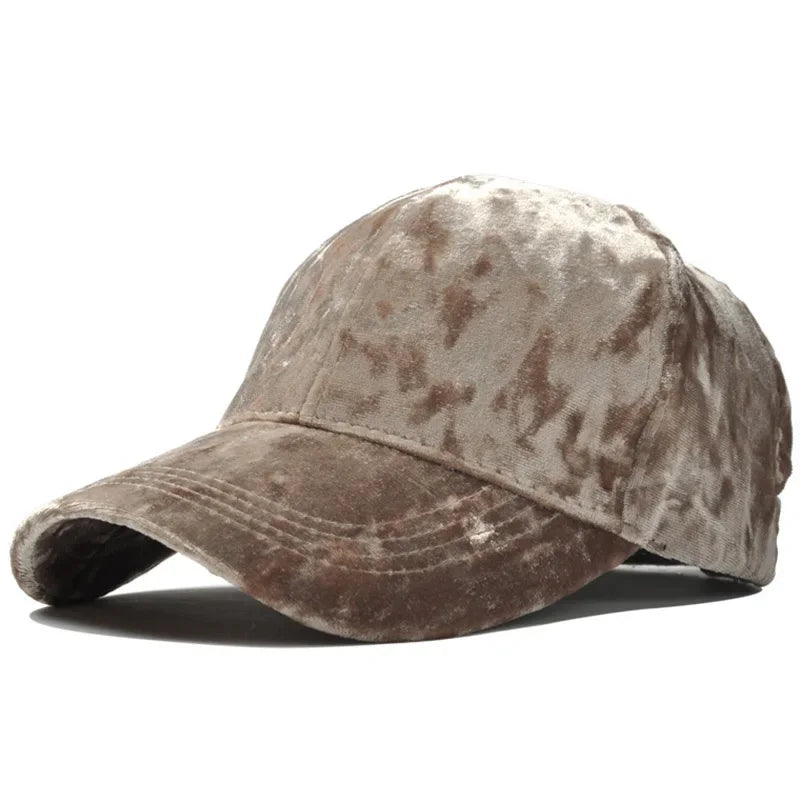 Neue Gold Velvet Baseballkappe | Unisex Herbst & Winter Fashion Hut | Lässiger Gebogener Schirm Hip-Hop Cap Kaufschwan® khaki adjustable