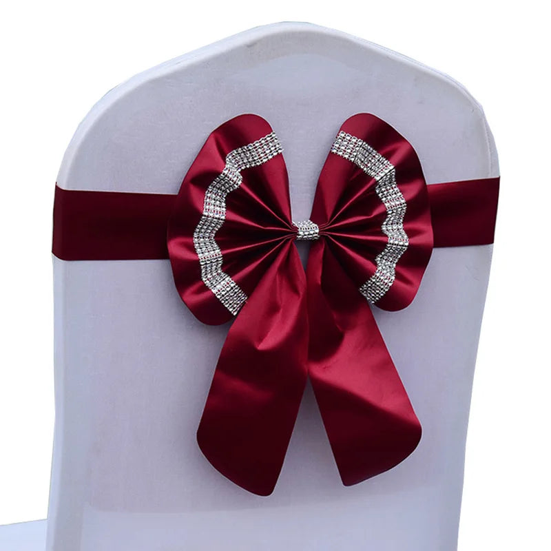 Satin Stuhlschleifen mit Strass-Schnalle – Elegante Schleifen für Hochzeit & Events Kaufschwan® Weinrot 10 Stück