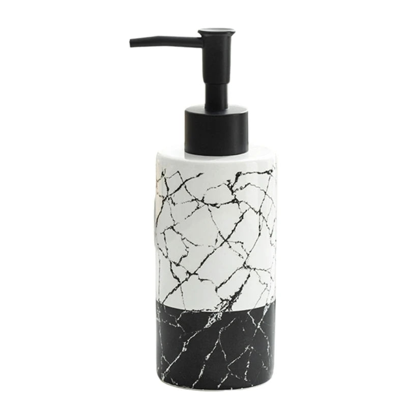 Marmor Keramik Seifenspender – 185mm Höhe, 300ml Wiederverwendbare & Nachfüllbare Lotion- & Duschgel-Flasche Kaufschwan® Schwarz und Weiß