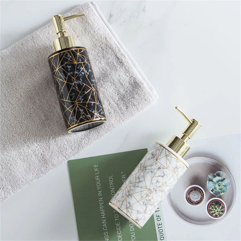 Marmor Keramik Seifenspender – 185mm Höhe, 300ml Wiederverwendbare & Nachfüllbare Lotion- & Duschgel-Flasche Kaufschwan®