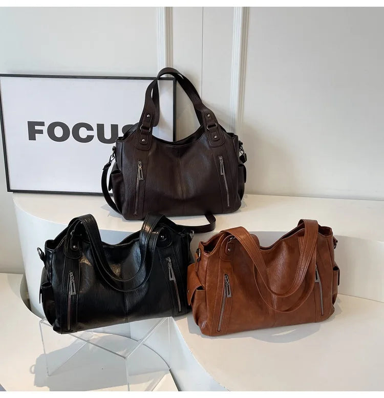 Damen Schultertasche – Hochwertige Kunstleder Handtasche mit Kontrastfarben | Weiches Innenfach & Reißverschluss Kaufschwan®