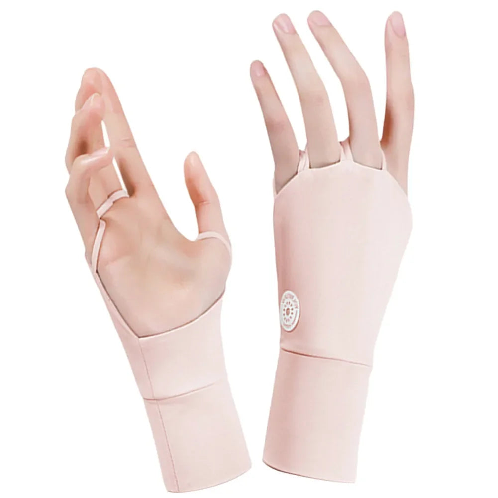 Damen Halbfinger UV-Schutz Handschuhe – Atmungsaktive Ice Silk Golfhandschuhe | Elastische Outdoor Sonnenschutz Fitness Handschuhe Kaufschwan® Rosa