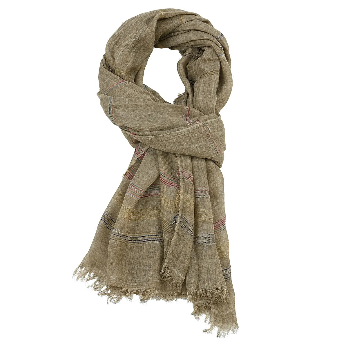 Weicher Bandana Schal | Baumwolle-Leinen Garngefärbt Gestreift | Langes Schal-Tuch mit Fransen für Herren Kaufschwan® Beige