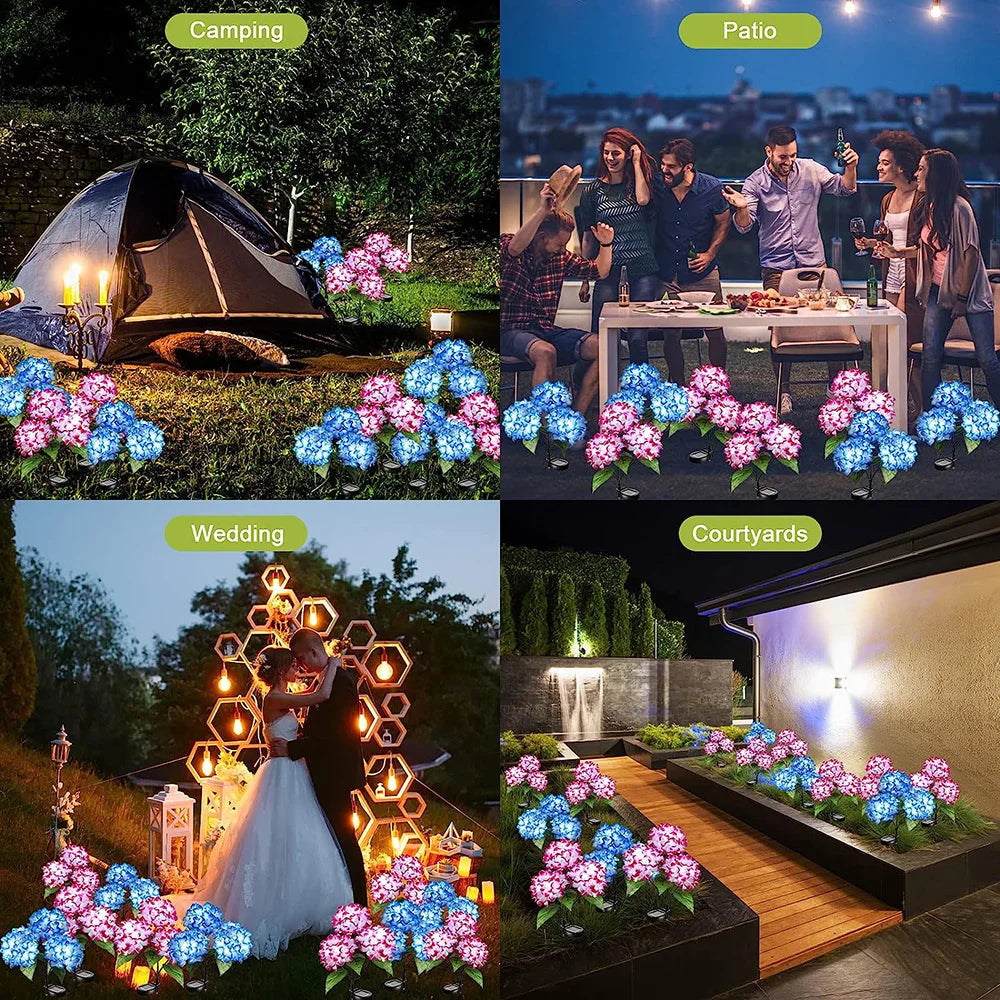 Solar LED 3-Kopf Hortensien-Rosenblumenlampe – Außen Garten, Rasen, Terrasse & Wegdekoration Kaufschwan®