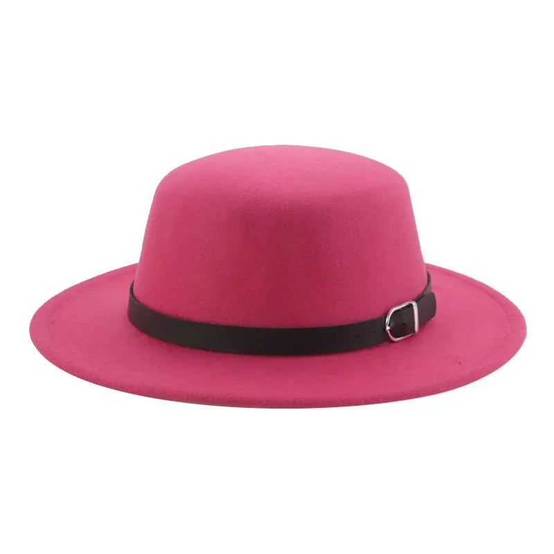Gefilzter Herren Hut – Einfarbiger Klassischer Fedora mit Gürtelband, Casual & Formeller Winterhut Kaufschwan® Rose Rot 56-58cm