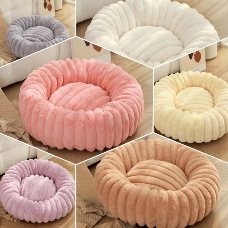 Indoor Hundebett – Cordstoff & Kunstfell Donut Bett mit Anti-Rutsch Boden Kaufschwan®