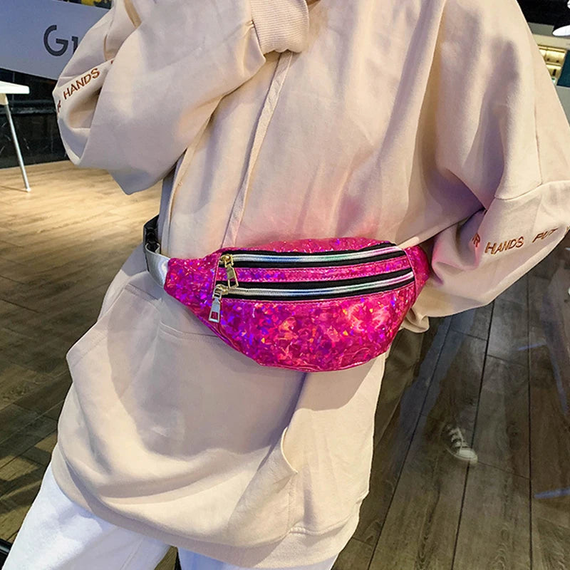 Holografische Gürteltasche – Laser PU Leder Hüfttasche | Reise Bum Bag, Crossbody Schultertasche für Damen & Mädchen Kaufschwan®