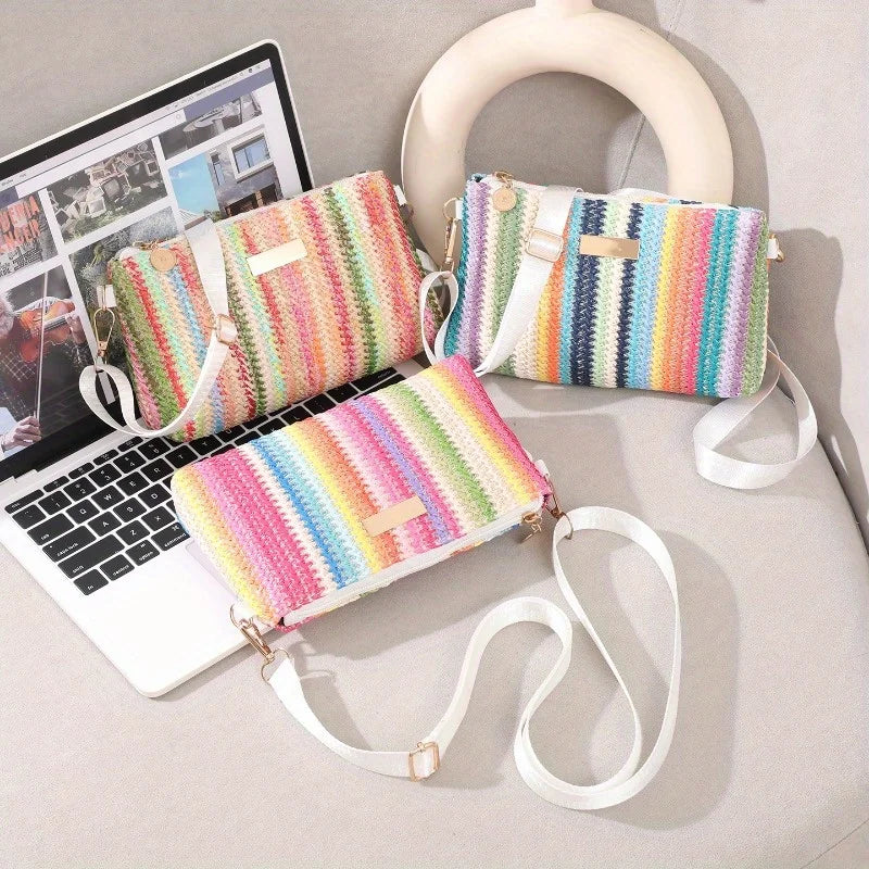 Pastorale Geflochtene Umhängetasche – Retro Bunte Kleine Quadratische Schultertasche für Damen & Mädchen Kaufschwan®