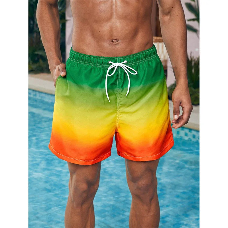 Herren Strandshorts mit Farbverlauf – Bunte 3D Druck Boardshorts | Atmungsaktive Lockere Badehose für Sommer & Freizeit Kaufschwan® Gelb-Grün Verlauf S