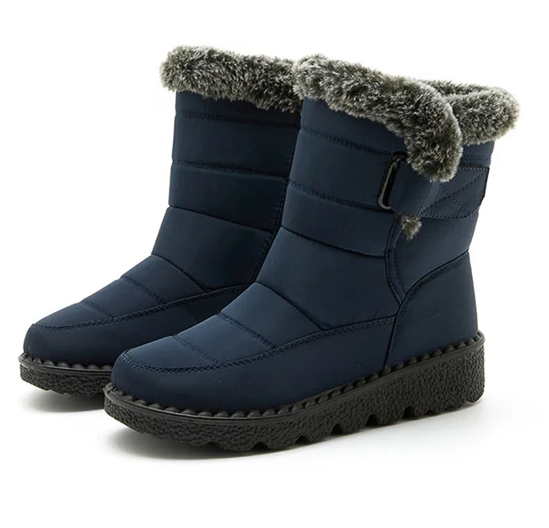 Damen Trendige Winterstiefel – Wasserdichte Knöchelstiefel mit Kunstfell Futter | Warme Low-Heel Schneestiefel für Damen