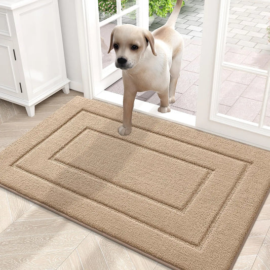Saugfähige Flache Eingangsmatte für Innen – Waschbar, Schmutzabweisender Dicker Teppich für Haustür Kaufschwan® Beige 82x102cm