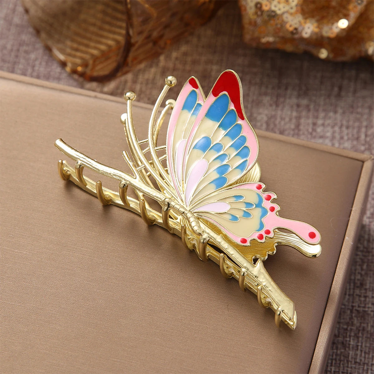 Elegante 10cm Metall Schmetterling Haarklammer – Langlebige Haarklammer für Damen Kaufschwan® Rot-Blau