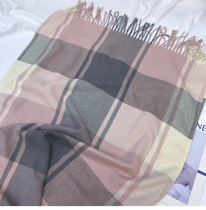 Gemütlicher Karo Schal | Weiches Kaschmir-Imitat | Warmes Umschlagtuch mit Fransen für Herbst & Winter Kaufschwan®