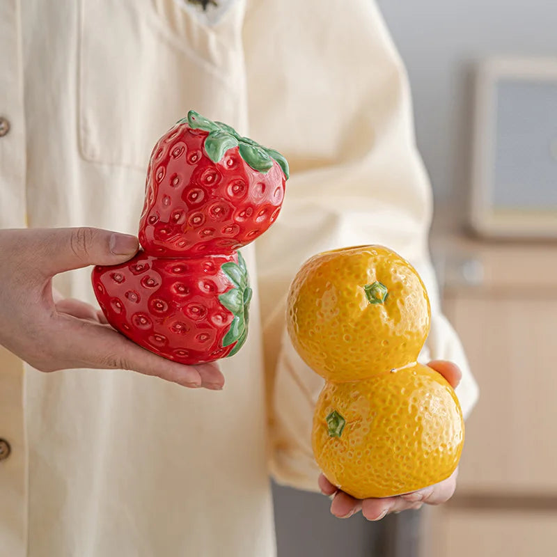 Keramik Früchte Kerzenhalter – Zitronen-, Orangen- & Erdbeer-Figuren Kerzenständer für Tisch- & Wohndekoration Kaufschwan®