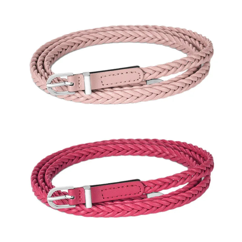 Geflochtener PU Gürtel für Damen – Goth Retro Stil | Dünner Schwarzer Taillengürtel mit Dornschließe für Kleider & Jeans