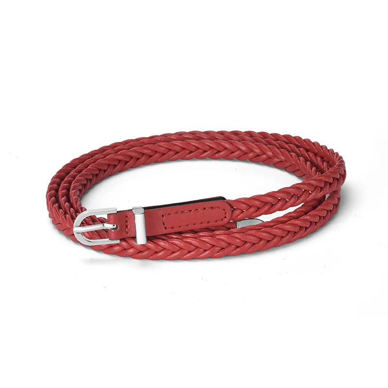 Geflochtener PU Gürtel für Damen – Goth Retro Stil | Dünner Schwarzer Taillengürtel mit Dornschließe für Kleider & Jeans