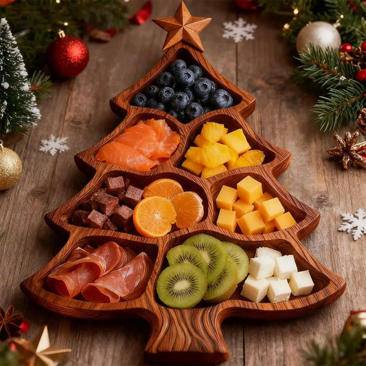 Weihnachtsbaum Servierplatte – Holz Charcuterie Board mit Fächern | Obst, Nüsse, Süßigkeiten & Käse Platte Kaufschwan®