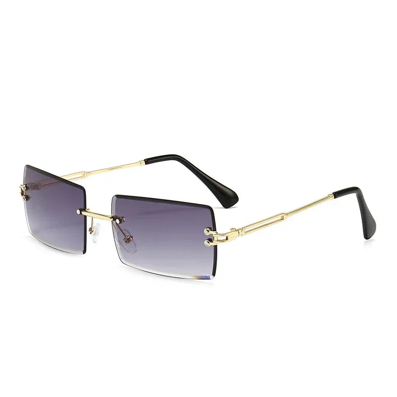 Luxuriöse randlose Vintage-Sonnenbrille – Rechteckige Damen-Sonnenbrille mit Verlaufsgläsern und UV400-Schutz für Reisen und Autofahren Kaufschwan® Grau