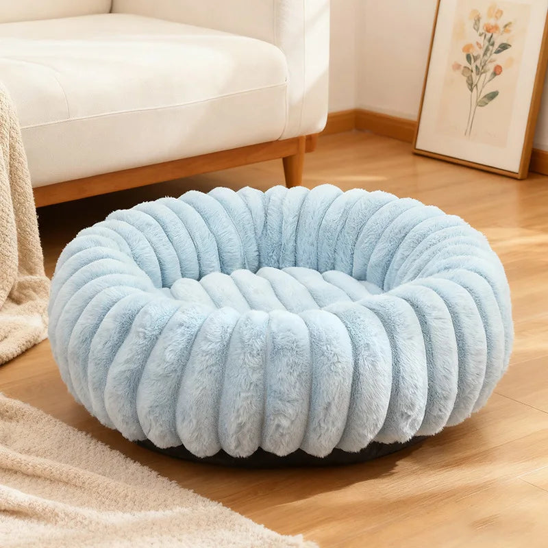 Indoor Hundebett – Cordstoff & Kunstfell Donut Bett mit Anti-Rutsch Boden Kaufschwan®