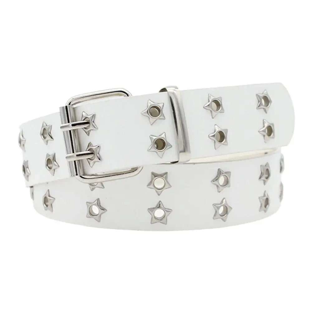 Nieten Gürtel – Hollow-Out Punk Gürtel mit Doppel Dornschließe | Hüftgürtel aus PU-Leder für Damen & Herren